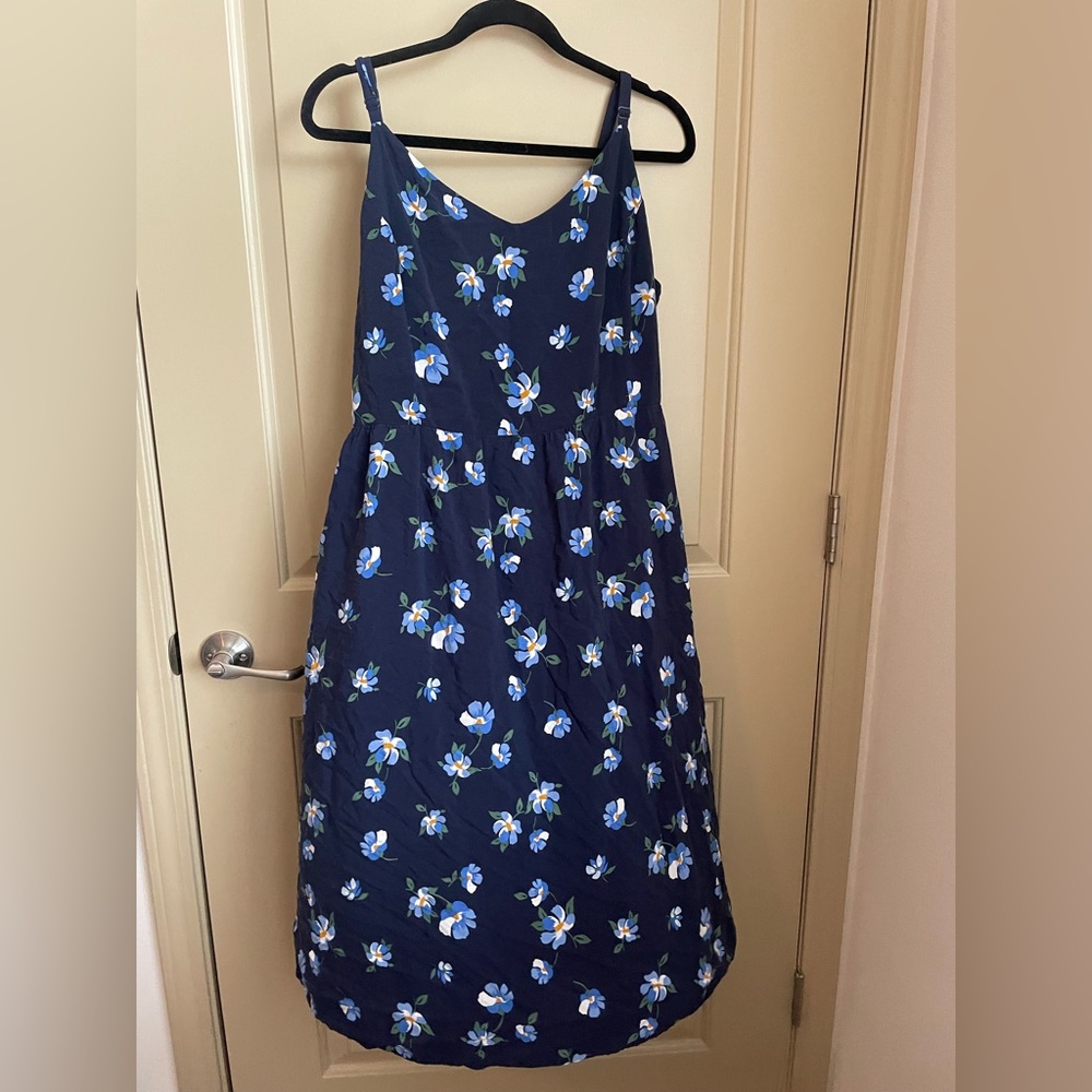 White and Blue Floral Midi Dress